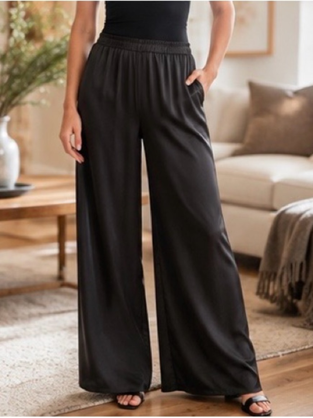 Gianni Bini XL Black Wide Leg Pull On Pants NWT